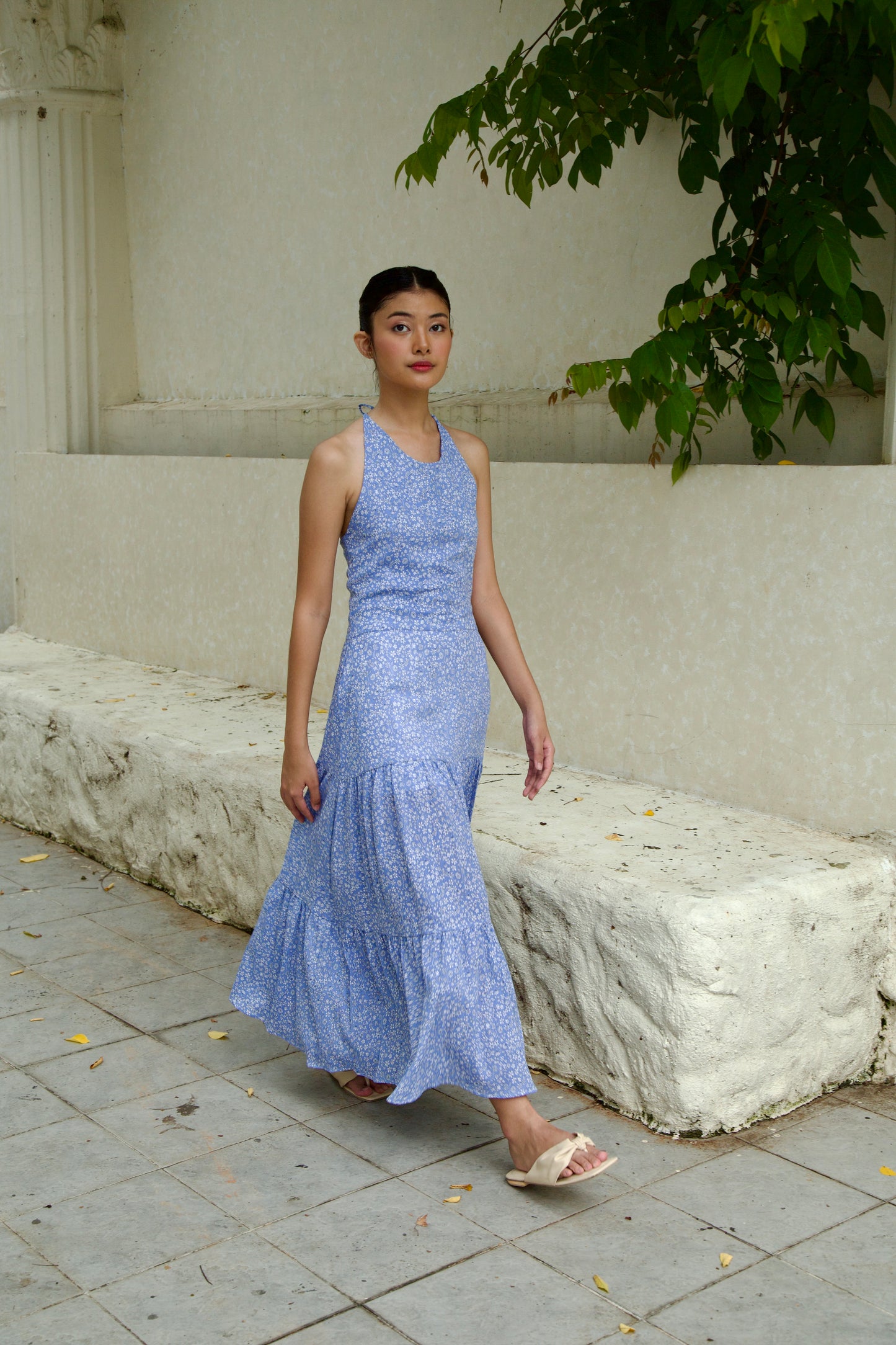 PERIWINKLE HALTER-TIERRED DRESS