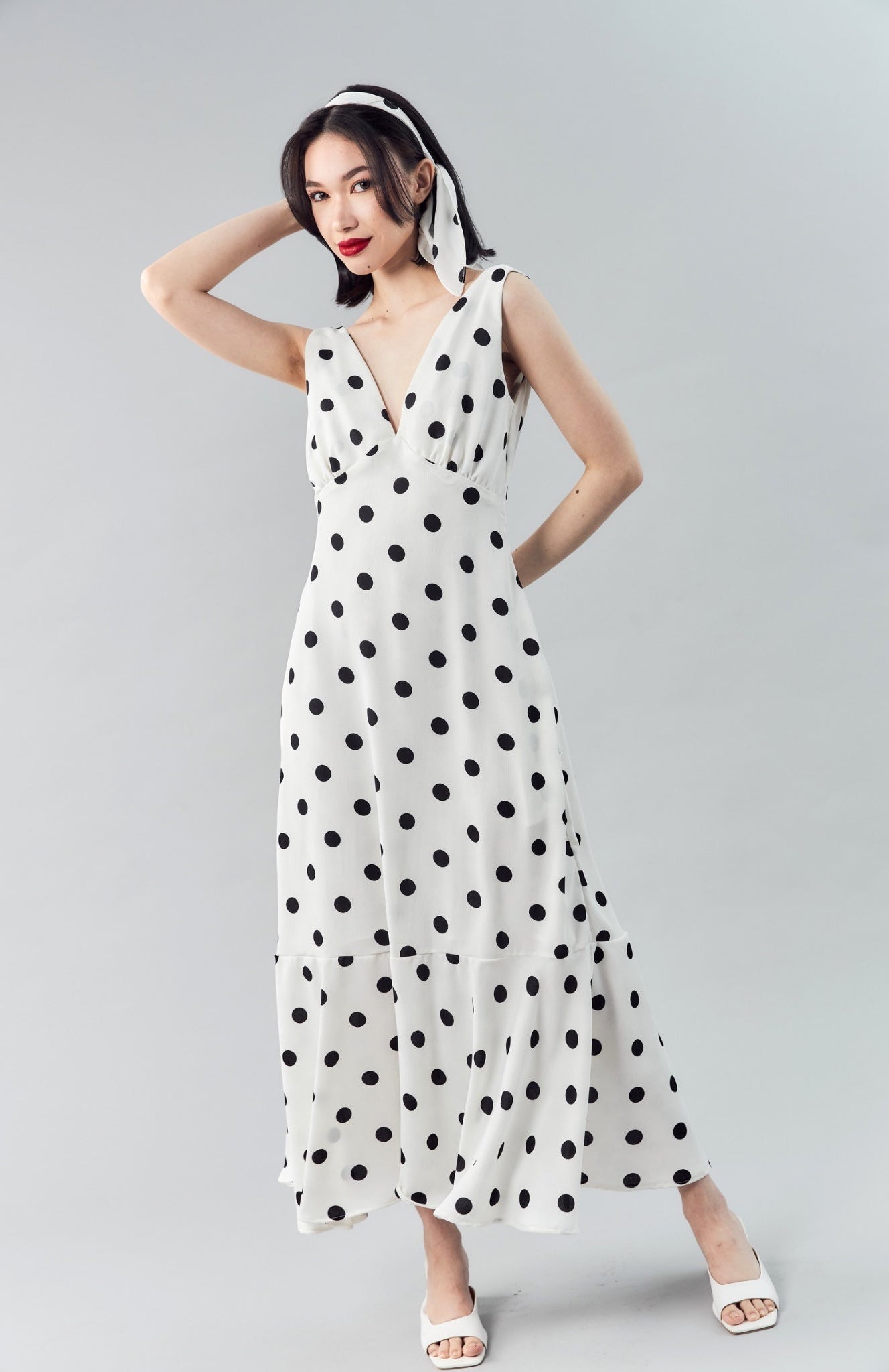 long flounce dress Markum Long-Sleeve Flounce Gown