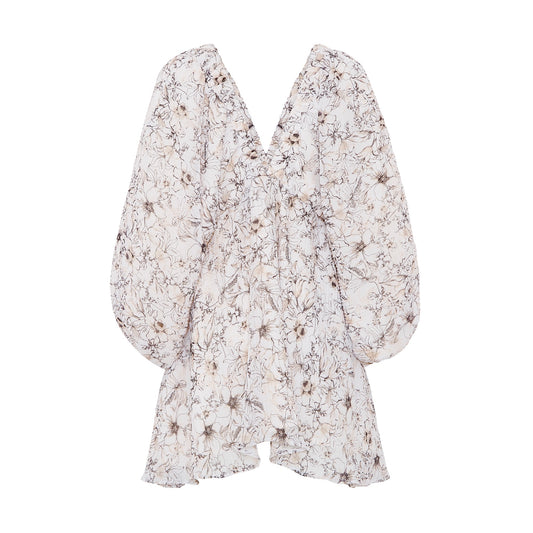 FlORAL MIST V LINE PLEATED DRESS