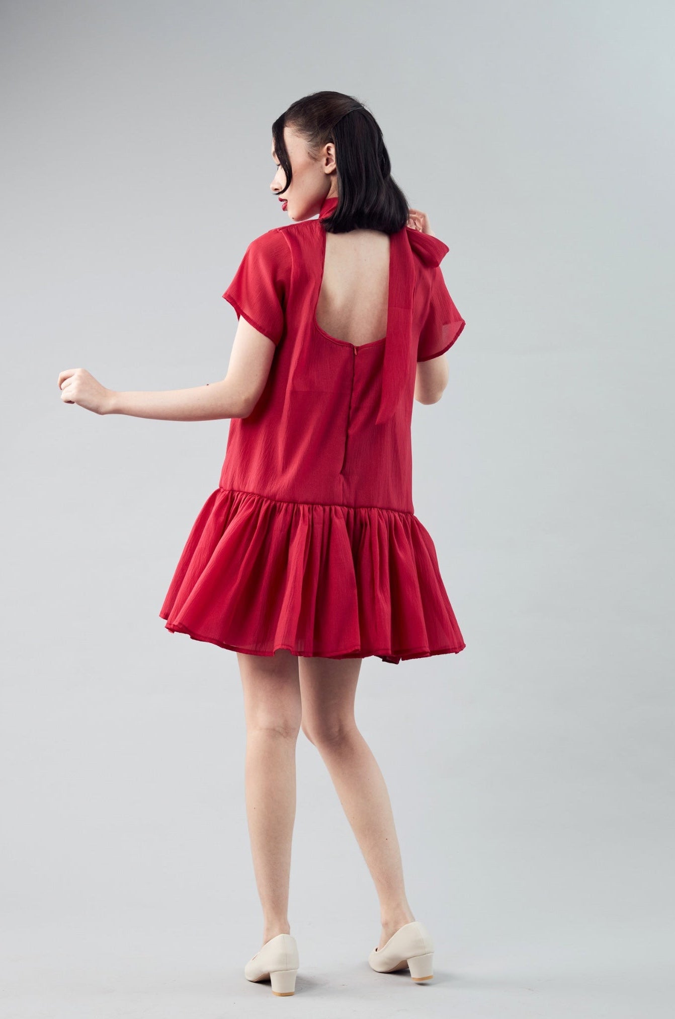 LULLA TIE-NECK RED DRESS W/ SLIP DRESS