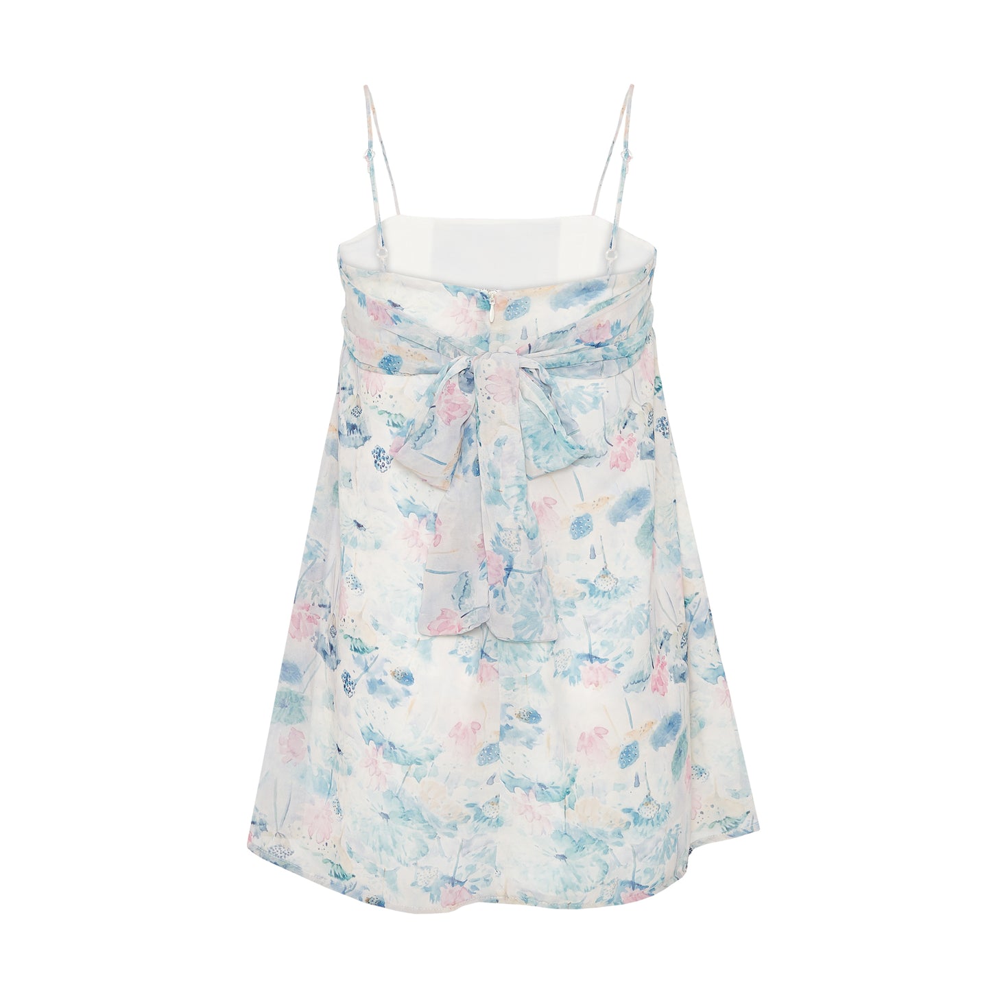 FLORAL SPREE MINI STRAP TIE DRESS