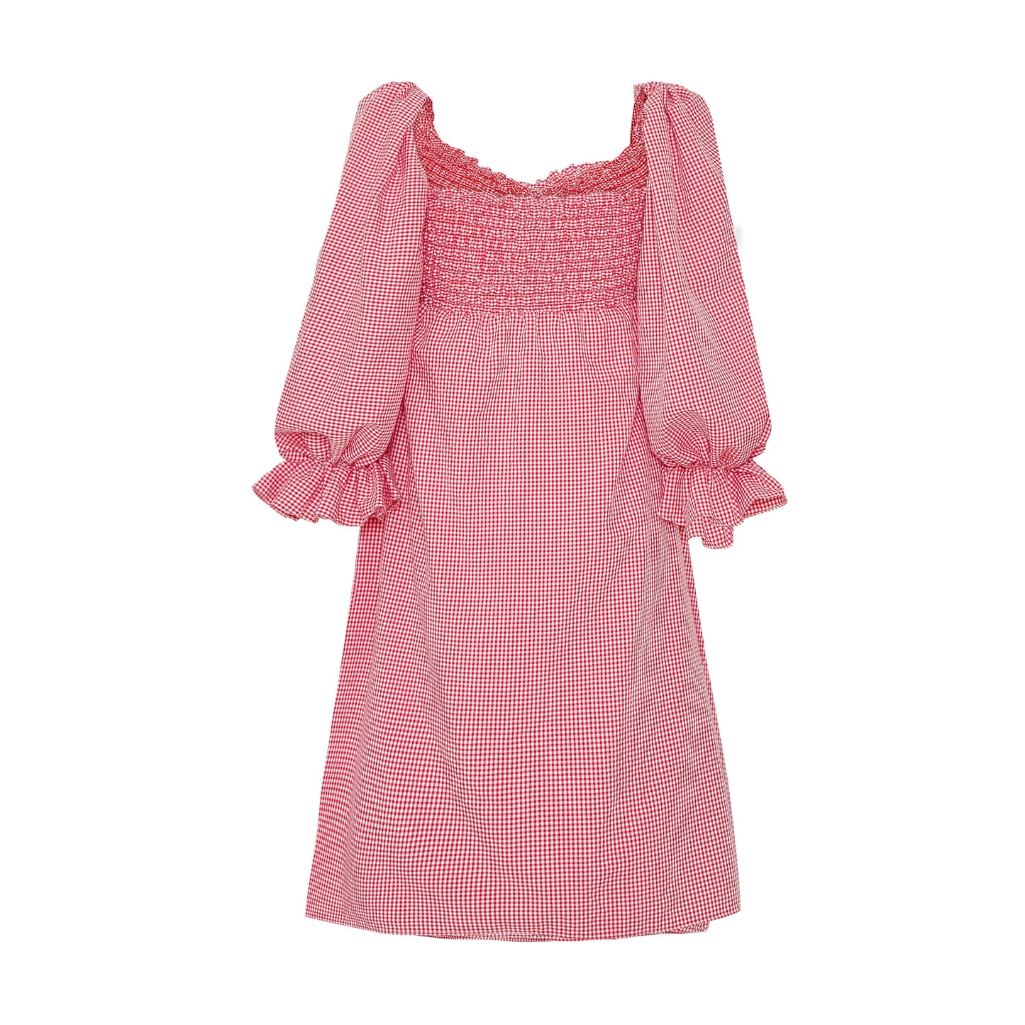 FREESIA MIDI GINGHAM SMOCKED DRESS